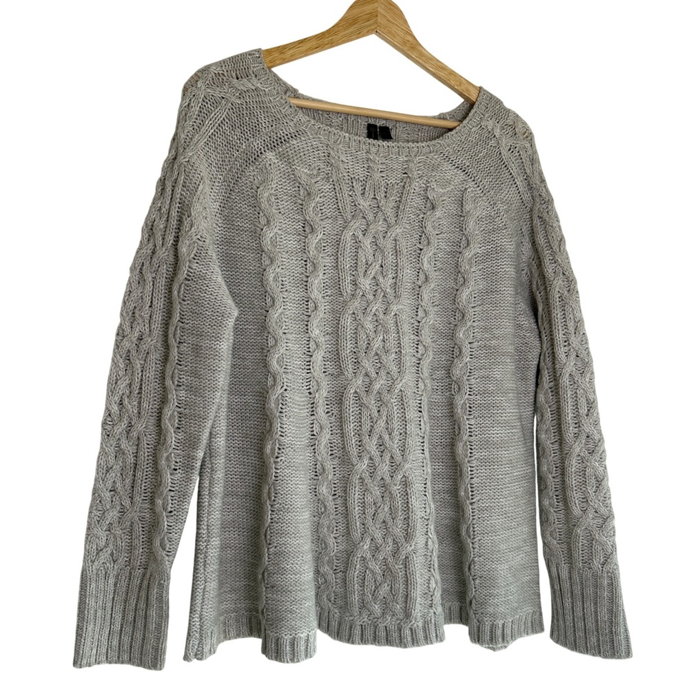 Allie & Rob Gray Cable Knit Sweater Women's Size L Acrylic Long Sleeve
